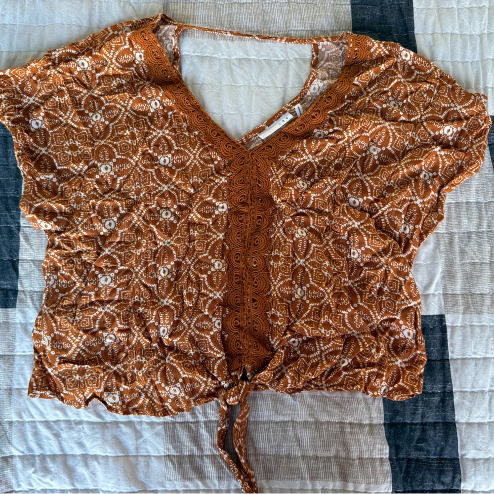 Rustic Lace Tie-Front Blouse